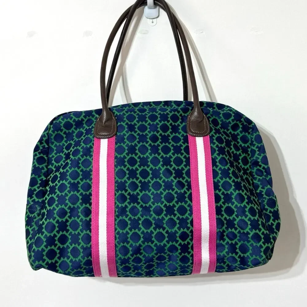 Tommy Hilfiger Large Weekender Duffle Bag Poly Blend Blue Green Geo Pattern